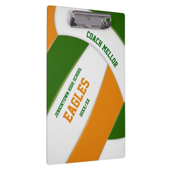 green orange team colors volleyball coach clipboard