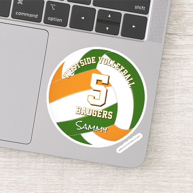 green orange team colors volleyball player sticker (Detail)