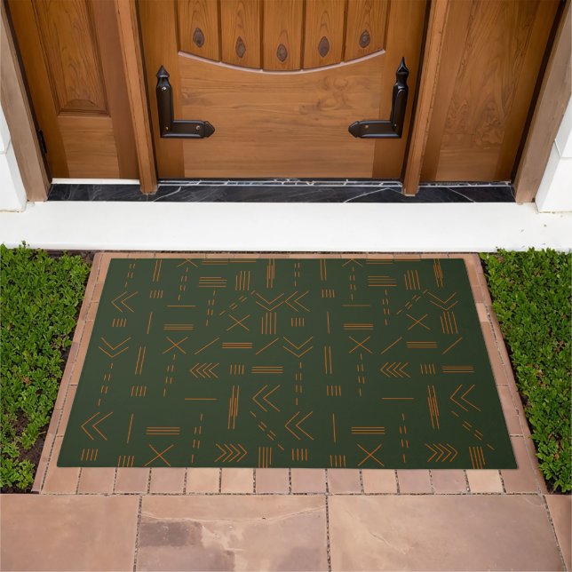 Green orange Terracotta Gorgeous Geometric Pattern Doormat (Outdoor)