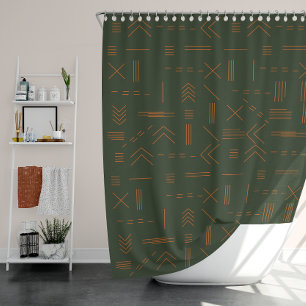 Green orange Terracotta Gorgeous Geometric Pattern Shower Curtain