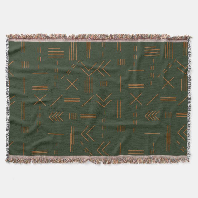 Green orange Terracotta Gorgeous Geometric Pattern Throw Blanket (Front)
