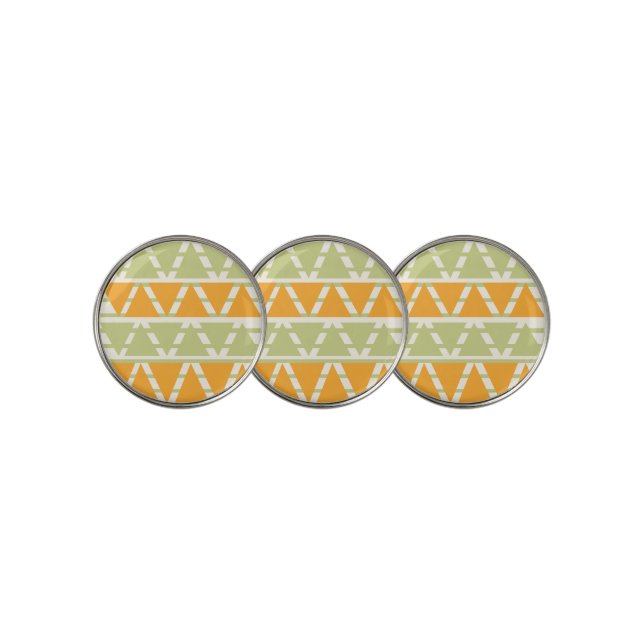 Green Orange Triangle Stripes Pattern Golf Ball Marker (3 Up)