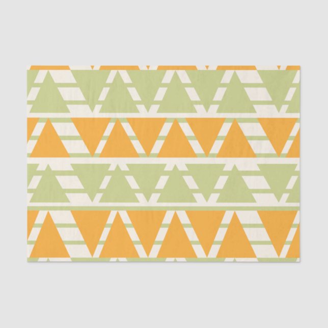 Green Orange Triangle Stripes Pattern Tissue Paper (Front)