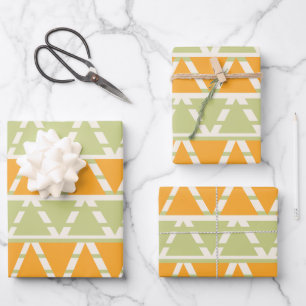 Green Orange Triangle Stripes  Wrapping Paper Sheets