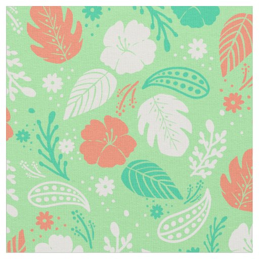 Green & Orange Tropical Foliage Pattern Fabric