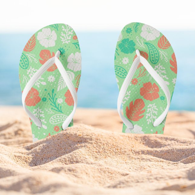 Green & Orange Tropical Foliage Pattern Flip Flops (Creator Uploaded)