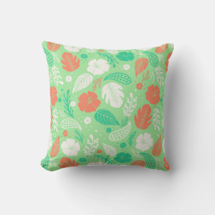 Green & Orange Tropical Foliage Pattern Throw Pillow