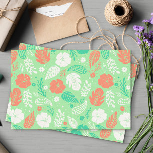 Green & Orange Tropical Foliage Pattern Tissue Paper