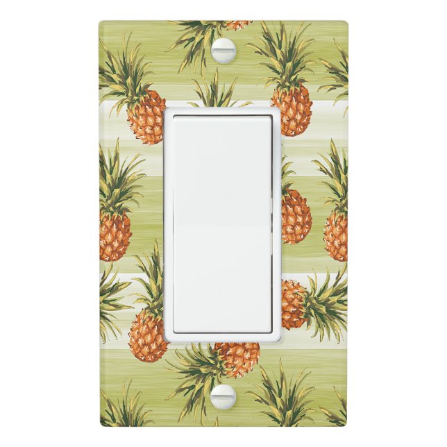 Green Orange Tropical Pineapple Fruit Pattern Light Switch Cover (In Situ)