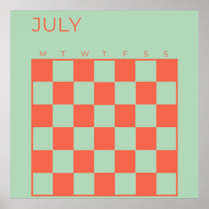 Green Orange Undated Checkered July Calendar Poster