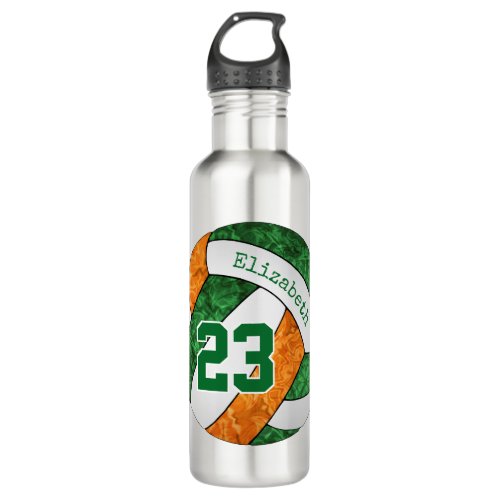 green orange volleyball girls custom team colors stainless steel water bottle