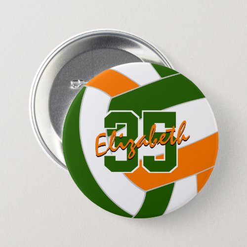 green orange volleyball team colors button