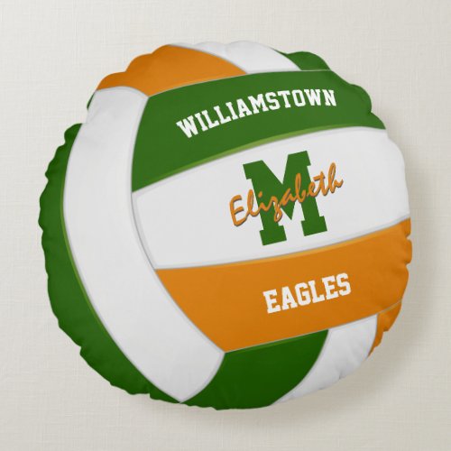 green orange volleyball team colors kids sports round pillow