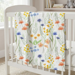 Green Orange Watercolor Wildflower  Baby Blanket