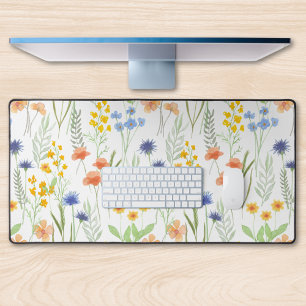 Green Orange Watercolor Wildflower Desk Mat