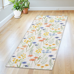 Green Orange Watercolor Wildflower  Yoga Mat