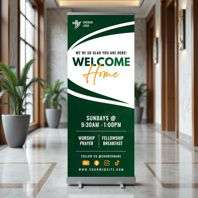 Green & Orange Welcome Home Church Sunday Service Retractable Banner (Creator Uploaded)
