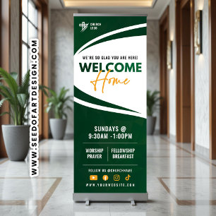 Green & Orange Welcome Home Church Sunday Service Retractable Banner