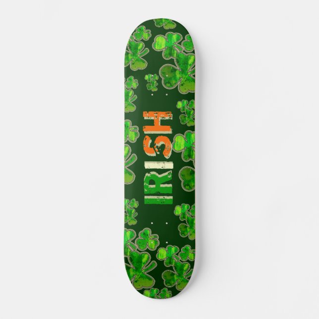 Green Orange White Irish Flag Shamrock Skateboard Deck (Front)