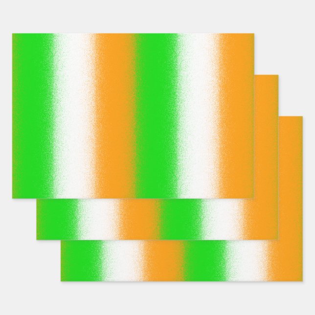 Green Orange White - St Patrick's Day Stripes Wrapping Paper Sheets (Set)