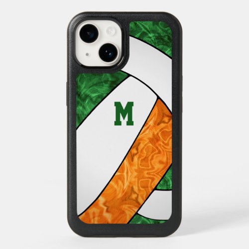 green orange white team colors girly volleyball OtterBox iPhone 14 case