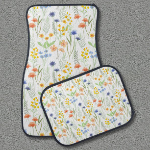 Green Orange Wildflower Watercolor Car Floor Mat