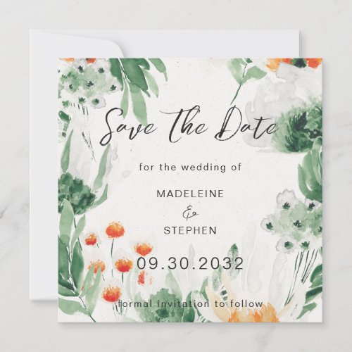 Green  orange Wildflowers floral photo Save The Date