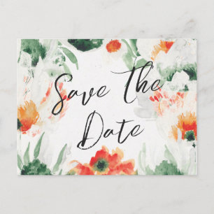 Green & orange Wildflowers floral Save the Date Announcement Postcard