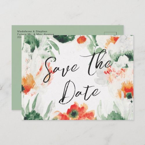 Green  orange Wildflowers floral Save the Date Announcement Postcard