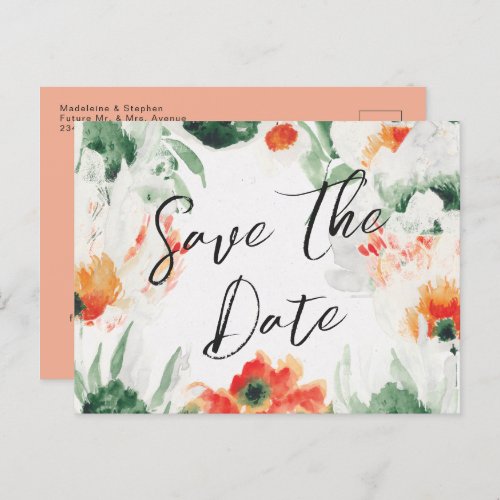 Green  orange Wildflowers floral Save the Date Announcement Postcard