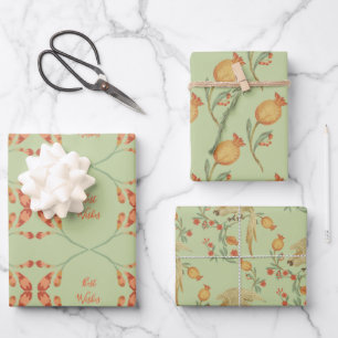 Green & Orange Wrapping Paper Flat Sheet Set of 3