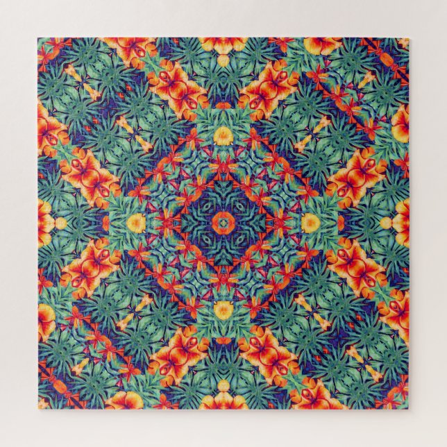 Green Orange Yellow Abstract Tropical Pattern Jigsaw Puzzle (Vertical)