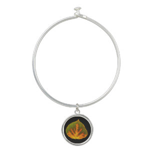 Green Orange & Yellow Aspen Leaf #1 Bangle Bracelet