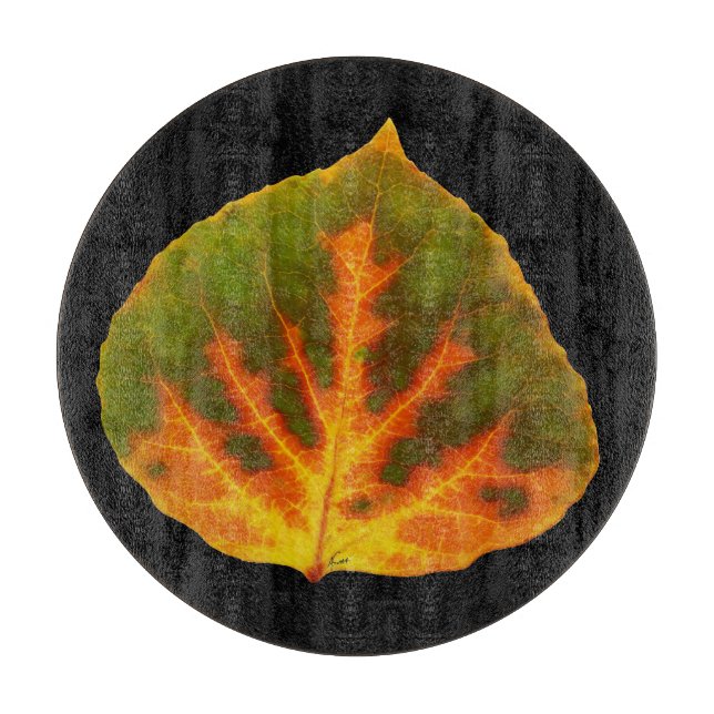Green Orange & Yellow Aspen Leaf #1 Cutting Board (Front)