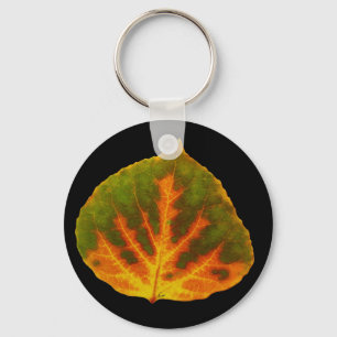 Green Orange & Yellow Aspen Leaf #1 Keychain