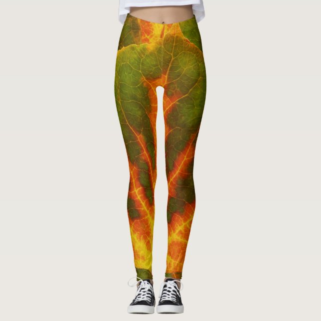 Green Orange & Yellow Aspen Leaf #1 Leggings (Front)