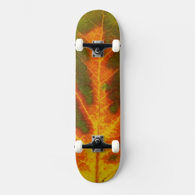 Green Orange & Yellow Aspen Leaf #1 Skateboard (Front)