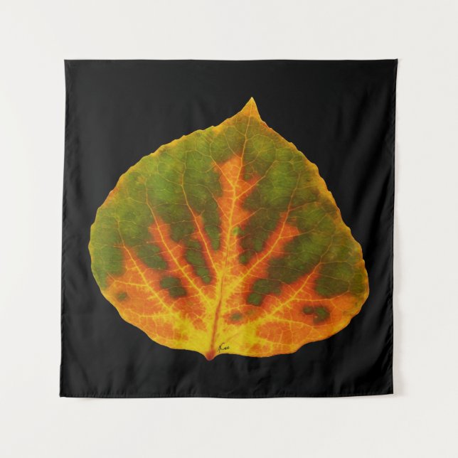 Green Orange & Yellow Aspen Leaf #1 Tapestry (Front)