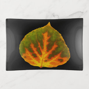 Green Orange & Yellow Aspen Leaf #1 Trinket Tray