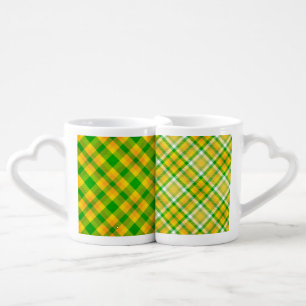 GREEN ORANGE YELLOW IRISH PLAID PATTERNS COFFEE MUG SET