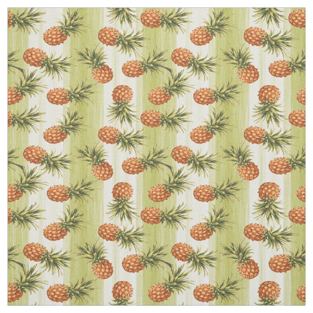 Green Orange Yellow Pineapple Fruit Summer Pattern Fabric (Swatch)