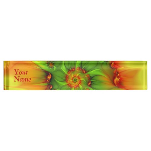 Green Orange Yellow Red Abstract Fractal Title Desk Name Plate