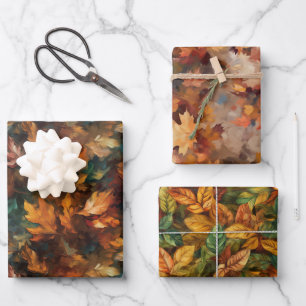 GREEN ORANGE YELLOW RED AUTUMN FALL LEAVES WRAPPING PAPER SHEETS
