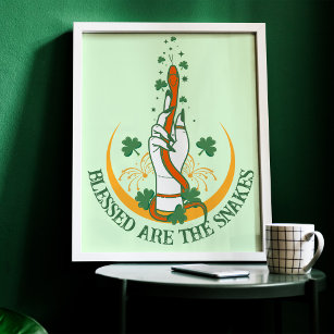 Green & Orangle All Snakes Day Shamrock Serpent Poster