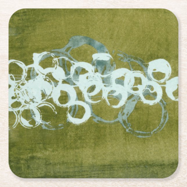 Green Orbs I Square Paper Coaster (Front)