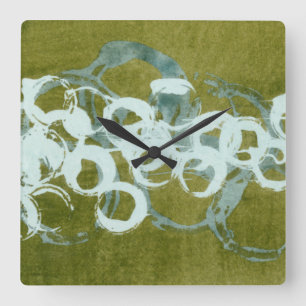 Green Orbs I Square Wall Clock