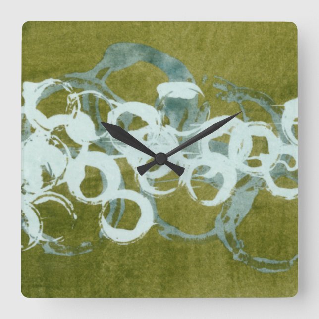 Green Orbs I Square Wall Clock (Front)