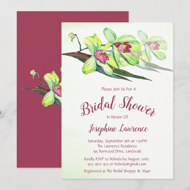 Green Orchid Floral Bridal Shower Invitations (Front/Back)