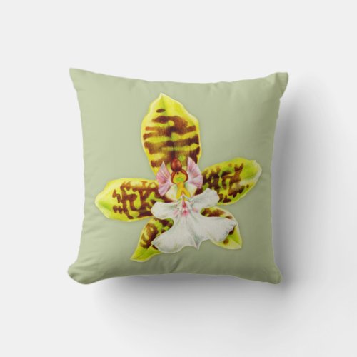 Green Orchid Oncidium throw pillow