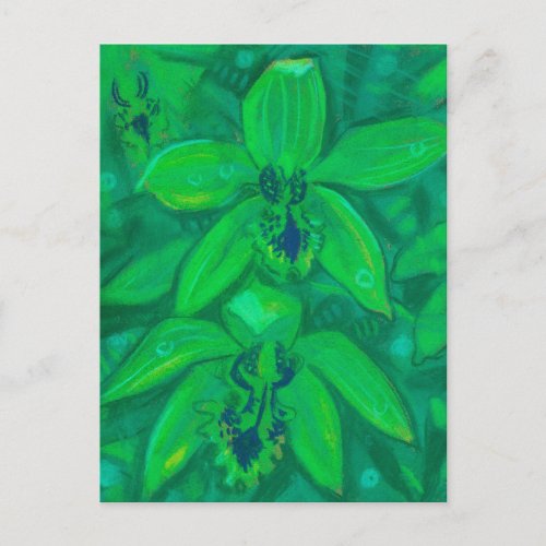 Green Orchid Tropic Flower Floral Pastel Painting Postcard